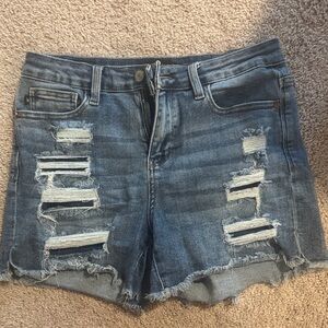Judy Blue Distressed Denim Jean Shorts - Blue